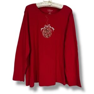 Croft & Barrow Red Shirt Christmas Long Sleeve Ornament Rhinestone Sparkly Sz 2X